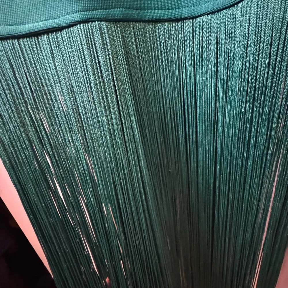NWOT StyleByGG Emerald Green Bandage Fringe Maxi Dress -Sculpting Bodycon Size L - Picture 10 of 14